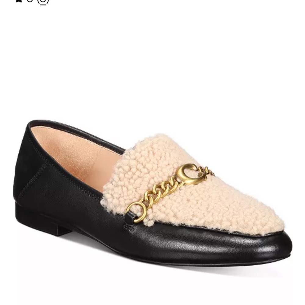 Coach Black and Cream Shearling Loafers with Gold Accent